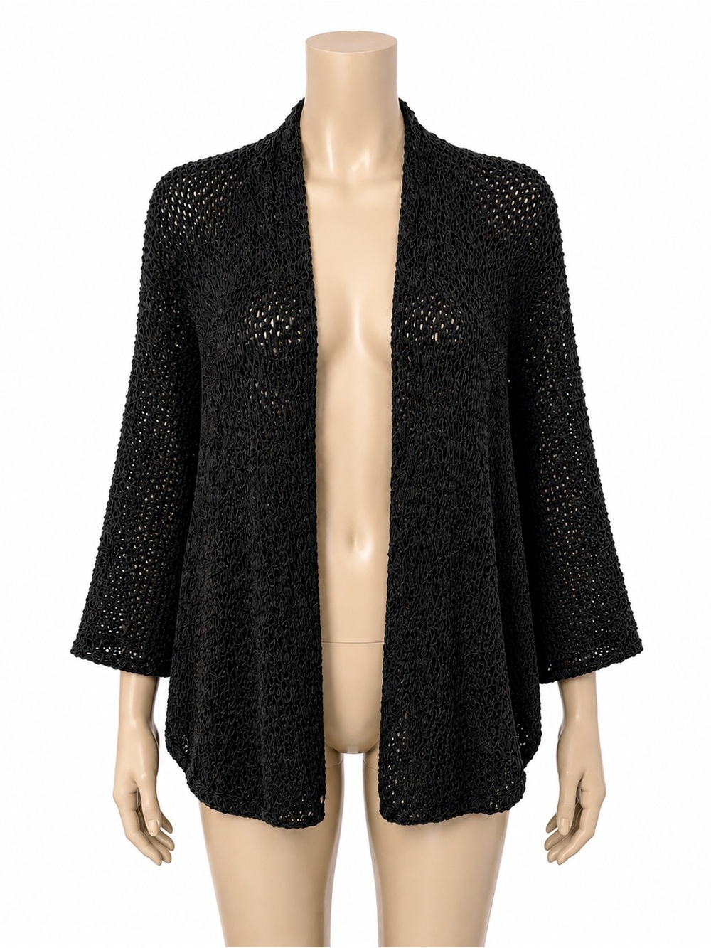Katherine Barclay Black Open-Weave Knit Cardigan